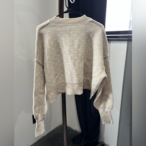 Free People Women’s Small Pattern Easy Street Crop Sweater Oatmeal Ivory NWT - Picture 6 of 9